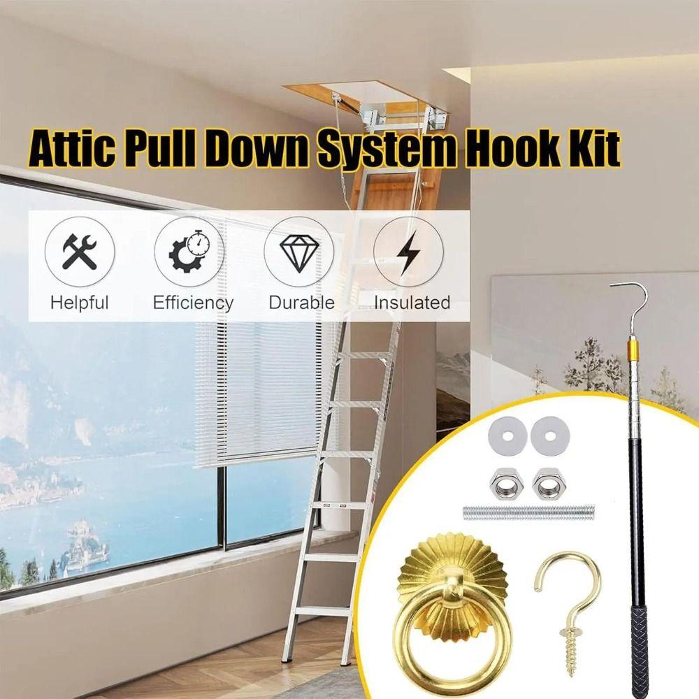 Retractable Loft Stair Pull Hook Kit Extends Splicing Ladder Pull-Down Tool  For Home,Loft Hotel