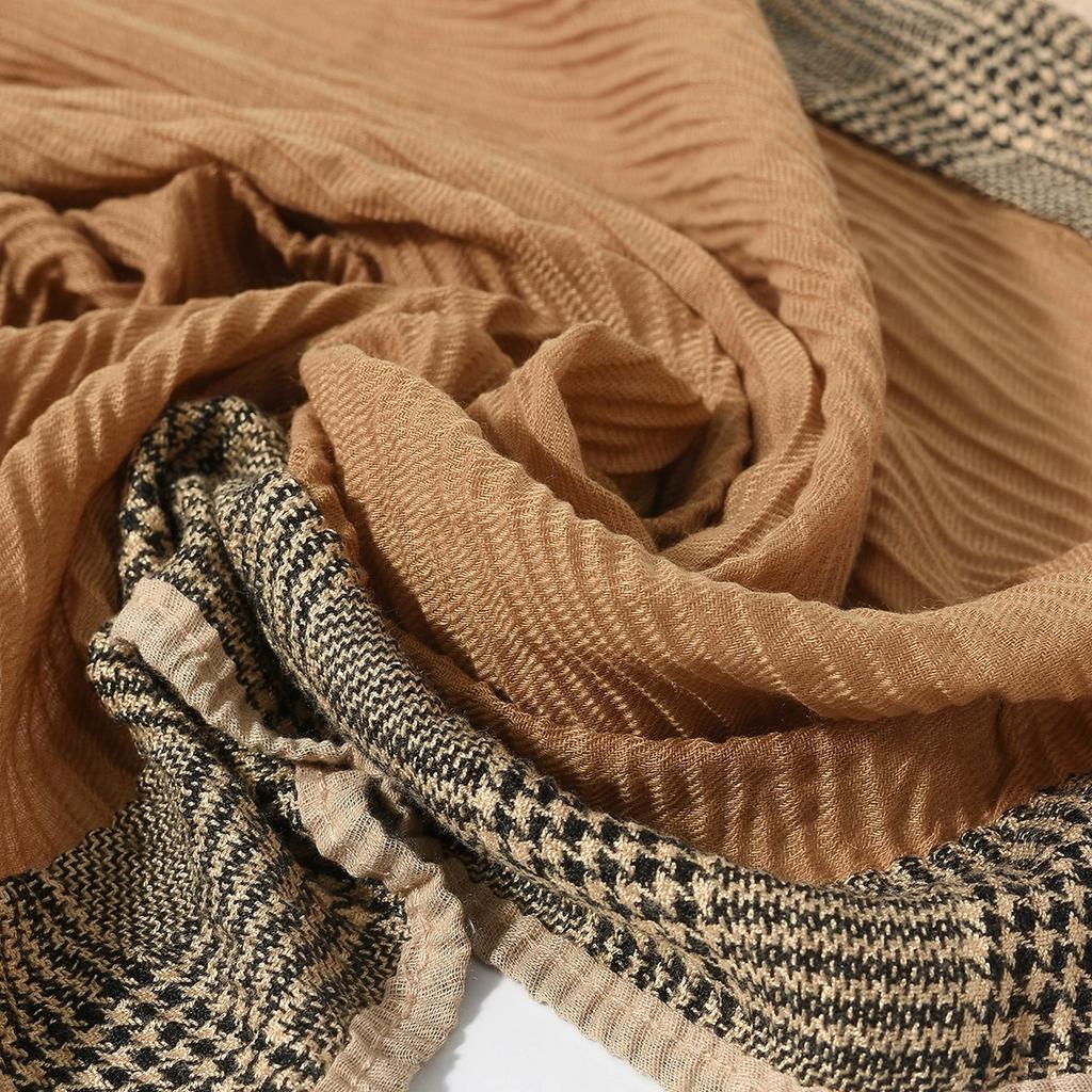 New Men's Plaid Patchwork Scarf British Style Versatile Wrinkle Soft Personalized Retro Scarf for Men