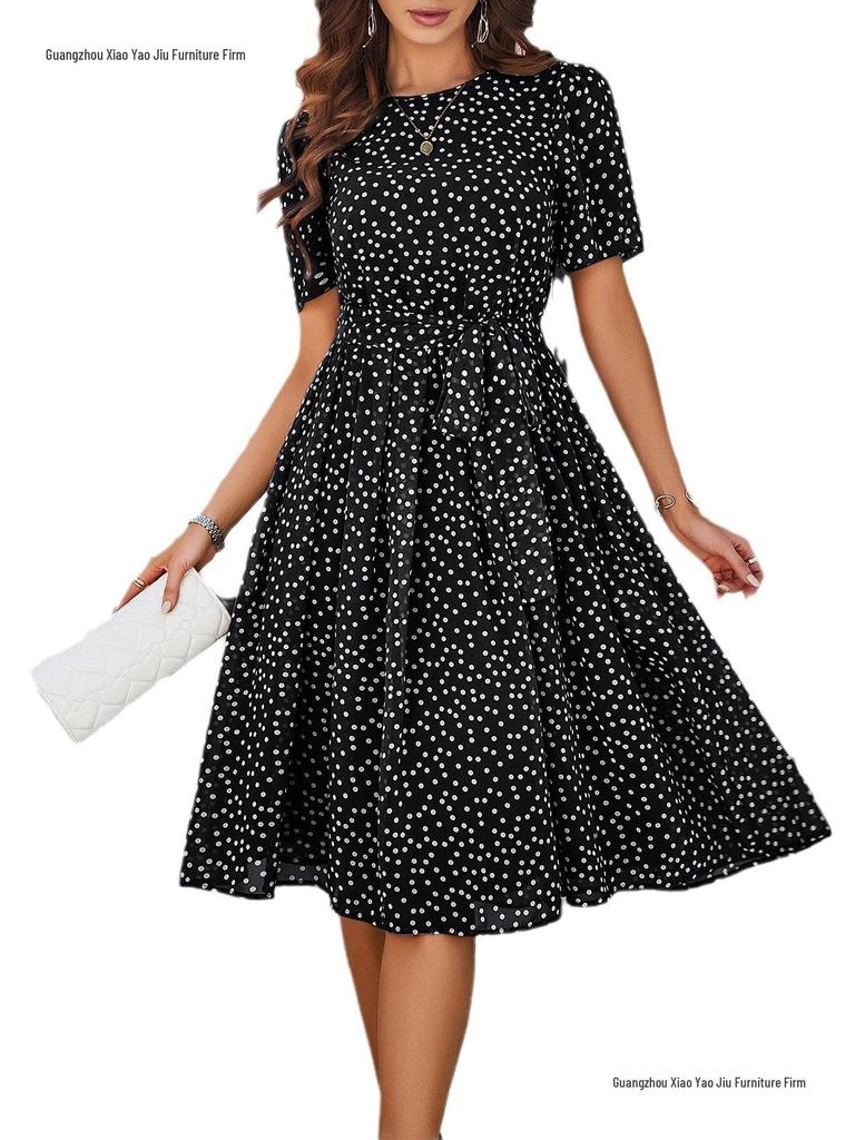 European & American Women's Polka Dot Casual Lace-up Long Dress - Spring & Summer Collection