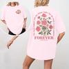 Pink Beautiful Flowers Forever Printed Short Sleeve Women Cotton Hip Hop T-Shirts Summer Comfortable T Shirt Loose Clothes