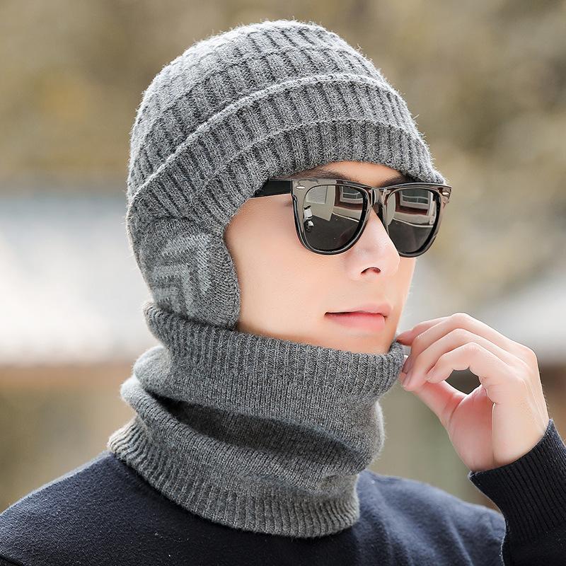 Strickmütze Schal Set Herren Winter Fleece Wolle Mütze Mittelalterliche und Ältere Dicke Warme Mütze