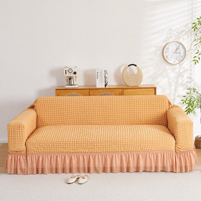 Four Seasons Wind Bubble Gauze Sofa Skirt, Thick & Fully Wrapped, High-End Elastic Cover for Lazy Person