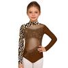 Kids Girls Performance Leotard: Long Sleeve Mock Neck with Mesh Patchwork & Butterfly Print Rhinestone Bodysuit Back Zipper