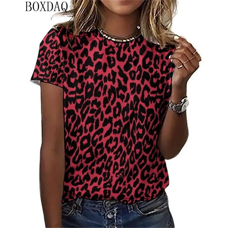 Damen Sommer T-Shirt 3D Druck Kurzarm Rundhals Leopardenmuster Mode T-Shirt Lose Lässig Übergroße Damen Tops T-Shirt