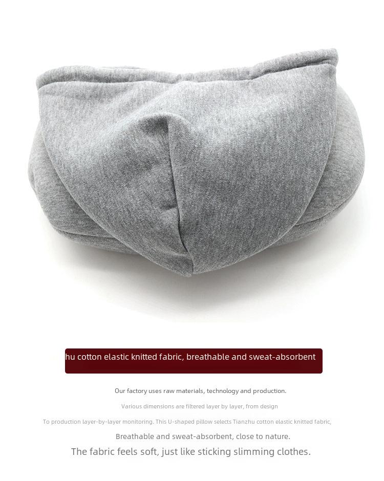U-Shaped Hooded Neck Pillow with Hat, Cotton Micro-Particle Travel Pillow for Airplane or Nap