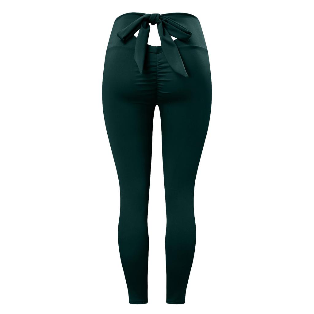Women's Fashion Yoga Pants High Waisted Strap Pleated Hip Lifting Exercise Skinny Pants