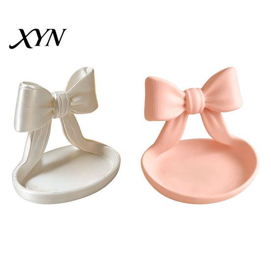 Versatile Home Decor Tray 3D Printed Bow Jewelry Organizer Tray, Decorative Ribbon Ring Holder for Beauty Accessory Rings Earrings Necklace,
