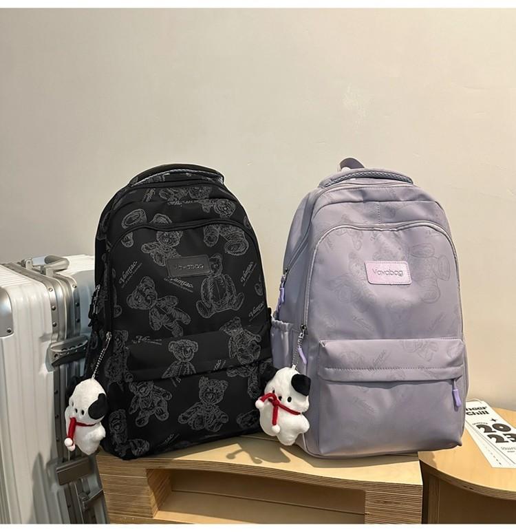 Cartoon Print Cute Bear Unisex Laptop Backpack For College High School Students Waterproof Nylon Material