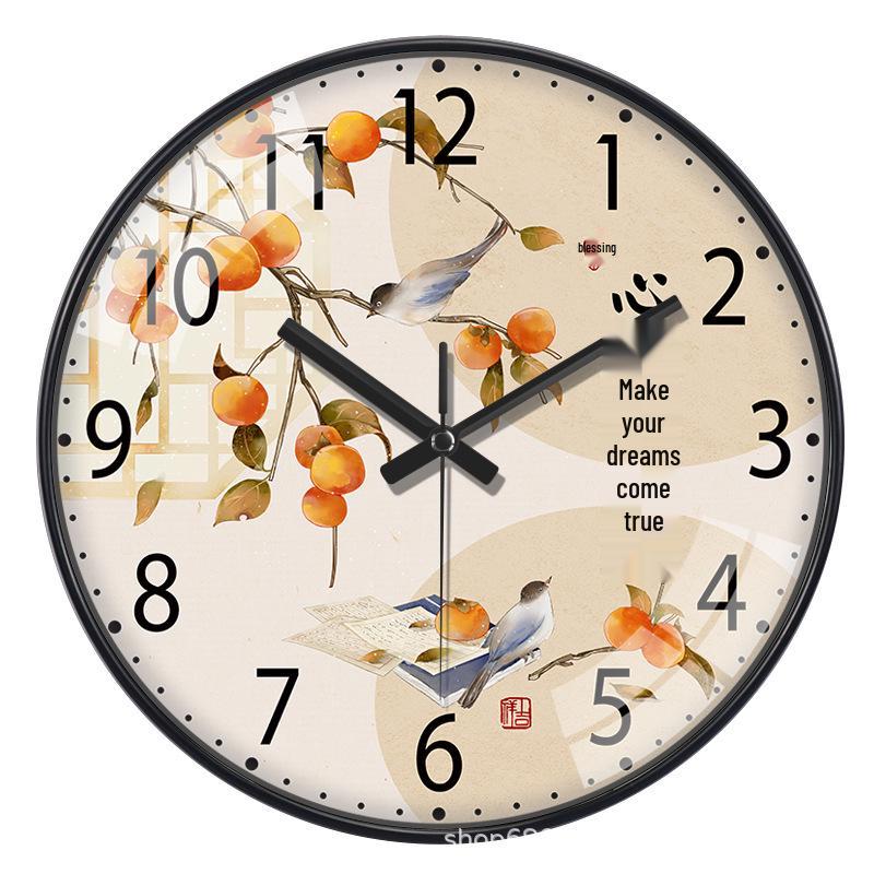 Chinese-Style Quartz Wall Clock - Modern, Punch-Free Living Room Decoration