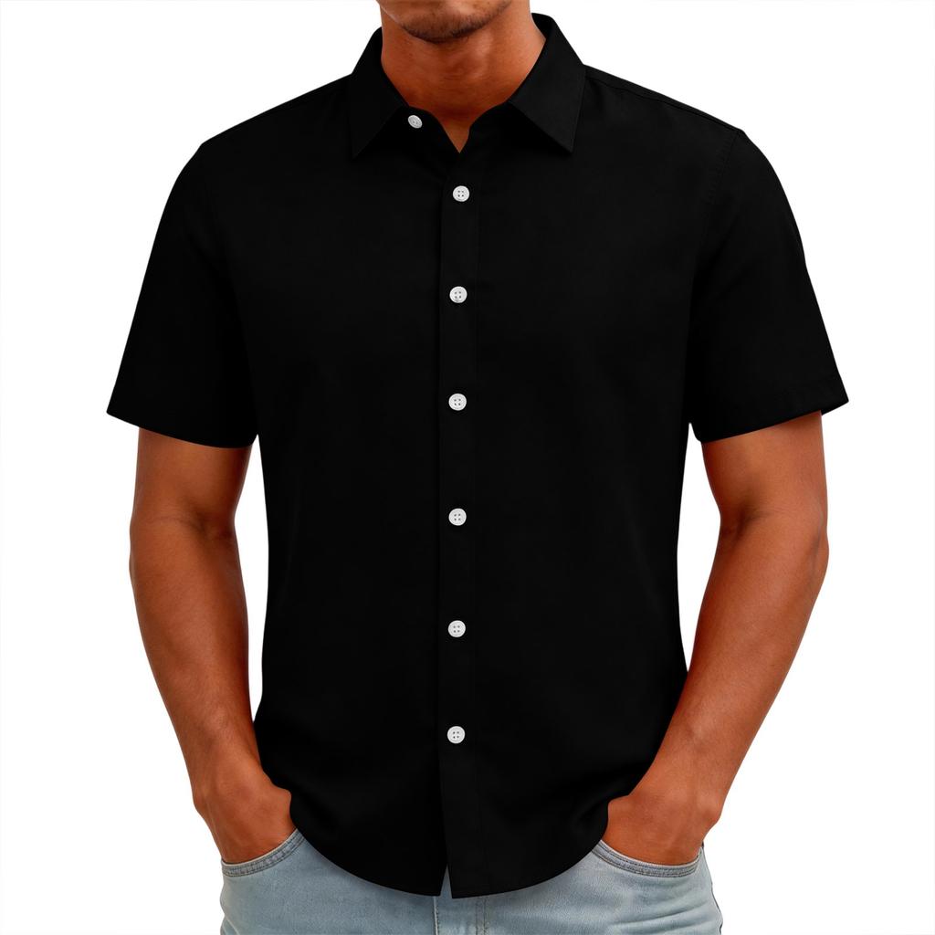 Men's Short Sleeve Button Down Shirt Casual Loose Fit Lightweight Summer Daily Shirt with Collar and Front Button Closure