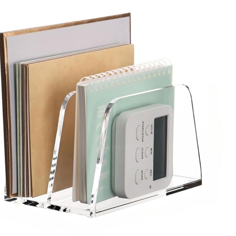 Transparency 2 Tiers Desktop File Holder With Multifunctional Paper Storage Compartments Office Supplies Rack