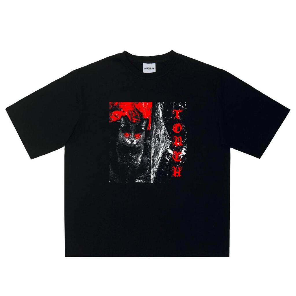 Harajuku Aesthetic Hip Hop Meower Graphic Print Y2K Cartoon Tops Womens Clothing Streetwear Short Sleeve Tshirt Men Unisex Punk