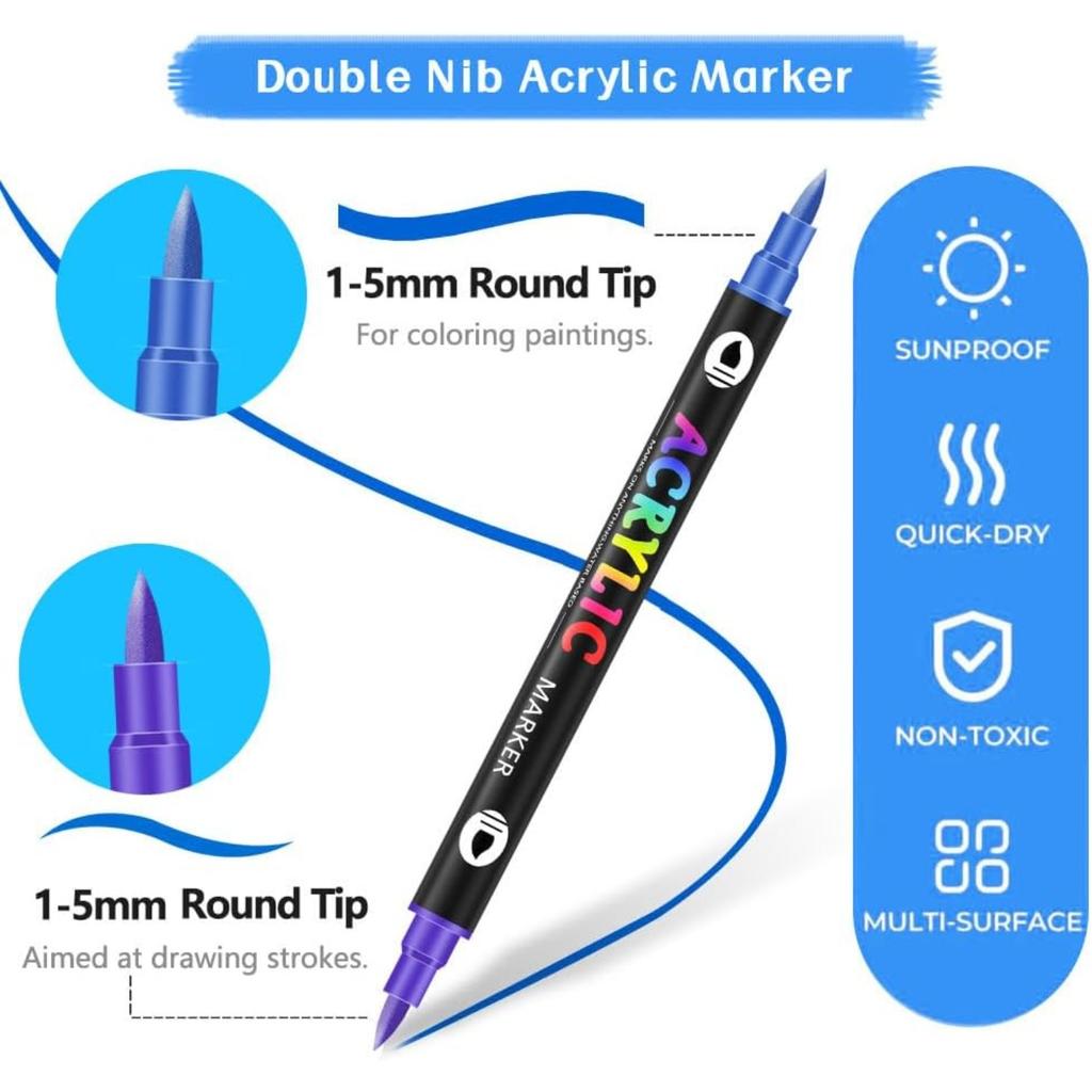 48 Colors Acrylic Paint Markers,Dual Tip Dual Color Drawing Marker Pen for for Adult Art,Rock Painting,Ceramic,Wood,Plastic,Calligraphy