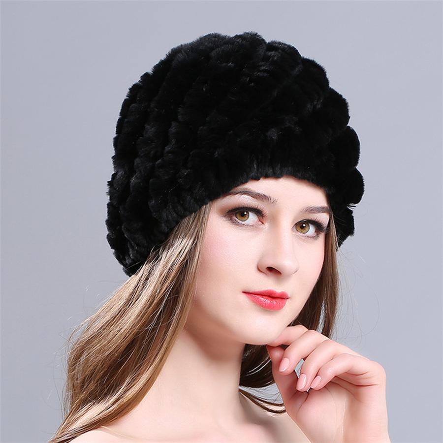 New Knitted Rabbit Fur Spiral Hat for Elderly Women Winter Thick Warm Pineapple Hat