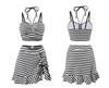 Damen gestreiftes Bikini-Set mit Schlitz - 3-teiliger Badeanzug für den Urlaub und heiße Quellen