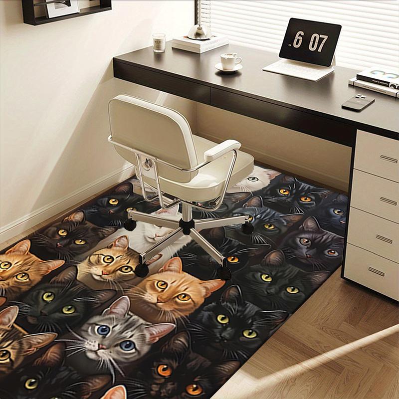 Cute Kitten Theme Chair Mat Office Carpet Oversized Rug for Home Decor, Sofa Carpet, Office Flooring Gift, Suitable for Bedroom, Living Room