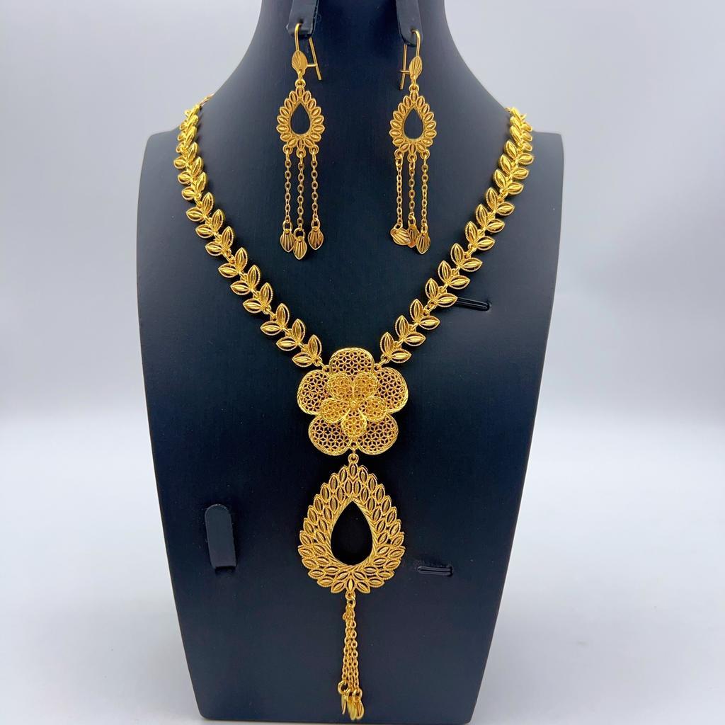 Dubai Emirati Bride 24k Gold Plated Necklace Earrings Jewelry Set African Ladies Jewelry Two-piece Set
