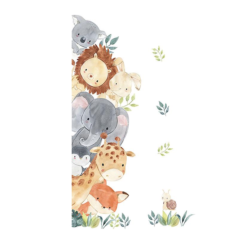 Door Stickers Cute Jungle Animals Elephant Giraffe Watercolor Wall Sticker