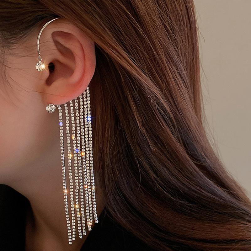 Ny Luksuriøs Skinnende Zirkon Rhinestone Lang Duskel Øreklem Ørepynt Øremansjett Utsøkt Ørepynt Bryllupsfest Zirkon