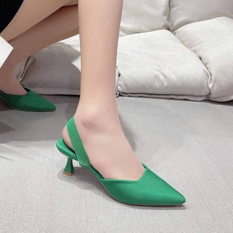 

Модные элегантные женские туфли на высоком каблуке, женские туфли-мюли с открытой пяткой, сексуальные туфли на тонком каблуке, роскошные свадебные туфли для вечеринок, женские босоножки, лето 2024 г. 43 зелёный