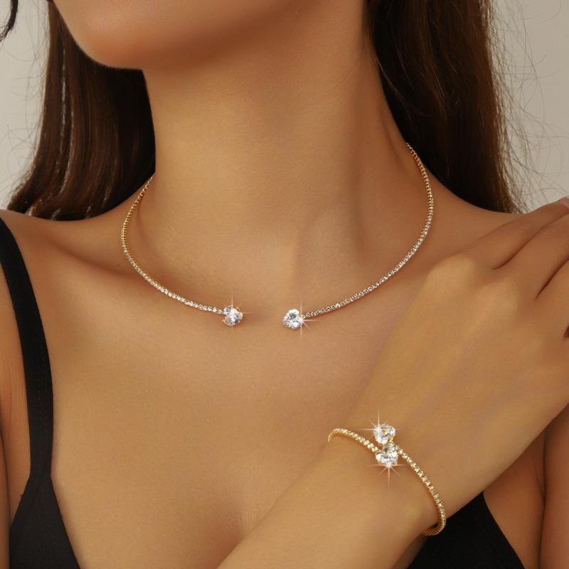 Shining Rhinestone Heart Collar Choker Necklace For Women Open Collar Necklace Torque Party Wedding Jewelry Gifts