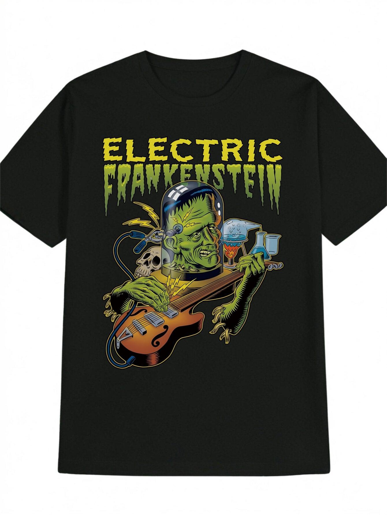 Casual Versatile Round Neck T-shirt with a Monster Face Print Under a Transparent Glass Dome XXXL
