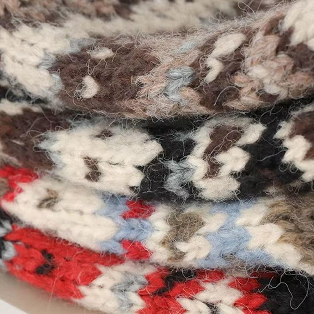 Wind-Resistant Pullover Bonnets With Strap Earmuffs Pile Cap Fashion Jacquard Knitting Hat