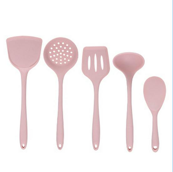 High-Temp Resistant Silicone Kitchen Utensil Set: Spatula, Ladle, Slotted Spatula, Slotted Spoon, and Rice Spoon (5-Piece Non-Stick Set)