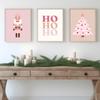 Pink Christmas Tree Snowman House Posters Canvas Painting Wall Art Pictures Winter Holiday Prints for Home Farmhouse Decoration