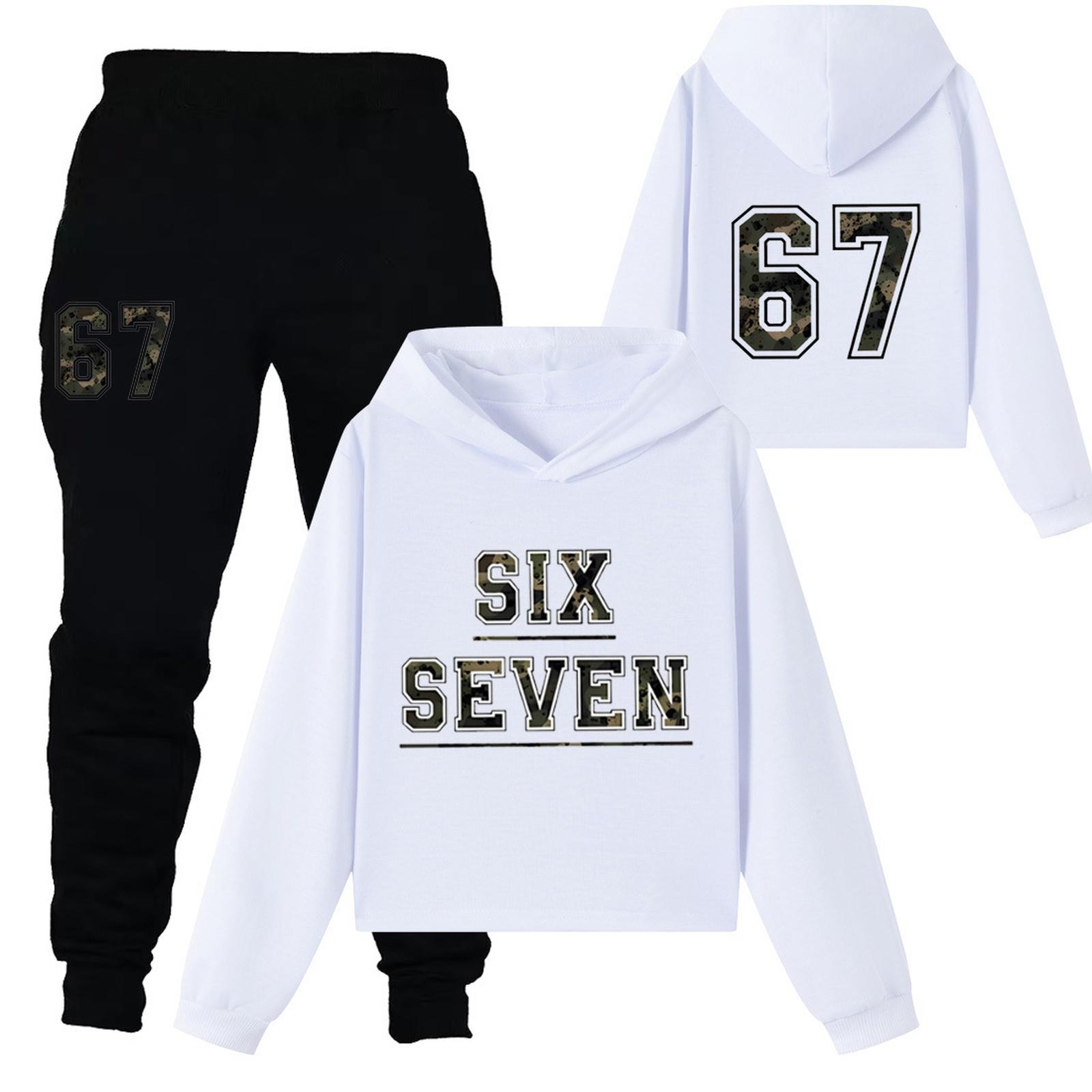 

Children s Casual Fashion Digital Print Hooded Sweatshirt And Pants Set 170 білий