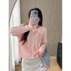 Pink Bow Knit Cardigan for Women - 2026 Spring/Autumn Sweet Age-Defying Sweater, Hollow Short Top