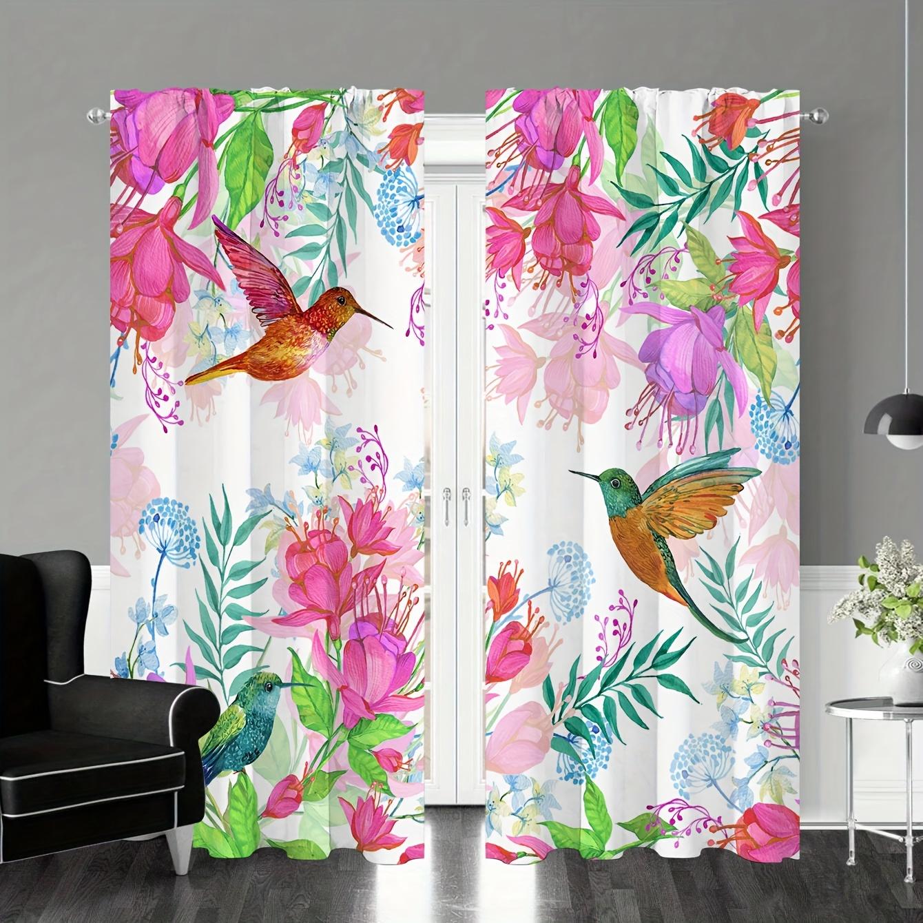 

Элегантные винтажные декоративные шторы для гостиной с изображением колибри и цветочным принтом в стиле бохо из полиэстера и жаккарда, 2 шт. (W50H160cm)-2pcs&Grommet Top