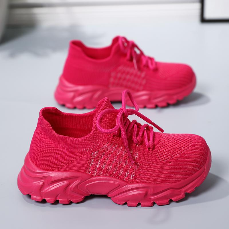 Women's New 2025 Red Casual Sports Shoes Breathable Thick Sole Old Fashioned Shoes Comfortable Flight Knit Mesh Shoes