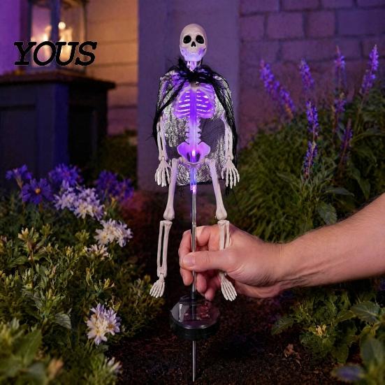 Halloween Yard Ornaments 2Pcs Solar Skeleton Stake, LED Garden Lights, Waterproof Lawn Stakes Realistic Skull Figurines for Outdoor Patio Walkway