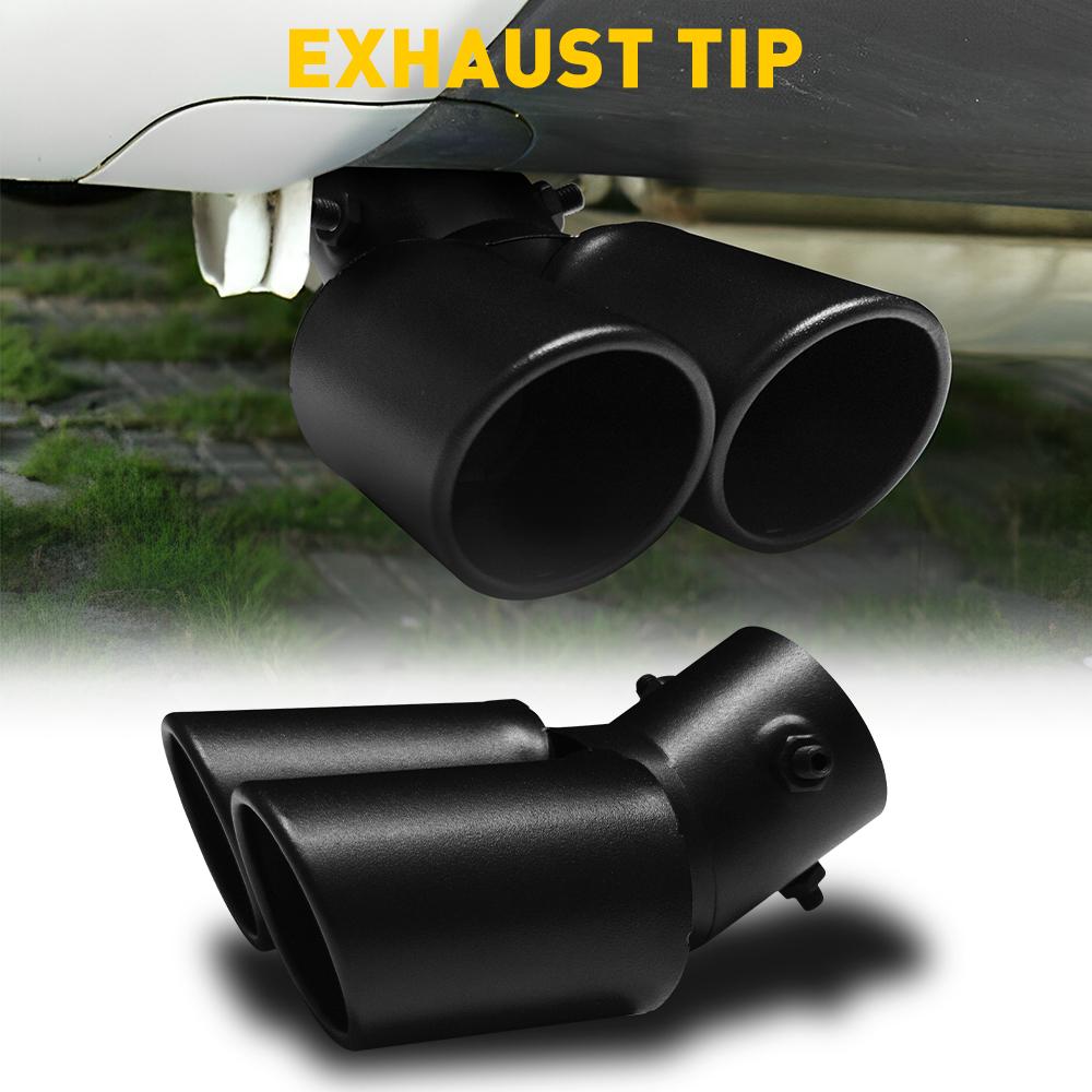 Universal Car Exhaust Trim Muffler Pipe Tail Fit For 1.5-2.4inch outlet tailpipe Stainless Steel Curved Double Outlet Tail Pipe