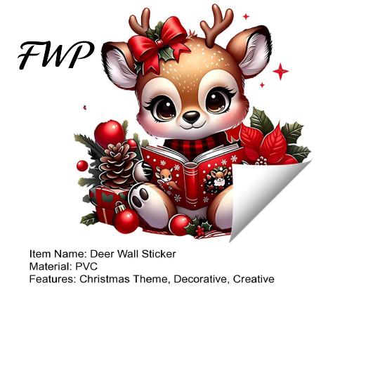 Cute Elk Window Clings Christmas Deer Wall Sticker, PVC Decal for Glass Windows Holiday Decorative Patterns Home Decor, Waterproof Removable Seasonal