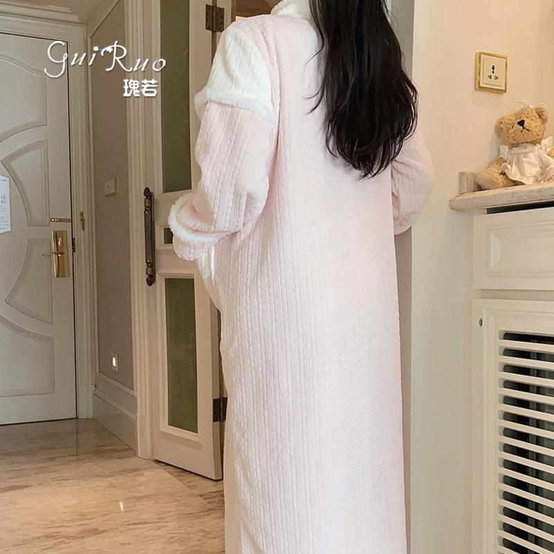 Women's Vintage Velvet Stand Collar Frog Button Robe Pajama Set