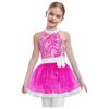 Rochie Tutu pentru Fete Corset cu Paiete Fustă Tulle Stratificat Fără Mâneci Spate Decupat Pantaloni Scurți Incorporați Costum Balet