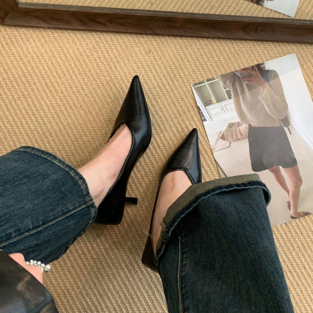 2025 new pointed simple light mouth stiletto high heel single shoes one pedal fashionable soft sole commuter single shoes women