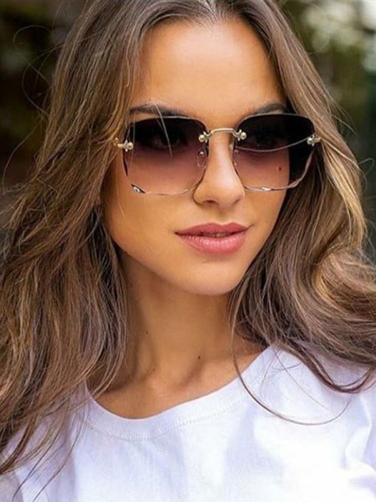 Metal Square Sunglasses Women Brand Design Gradient Fashion Sun Glasses Female Rimless Irregular Rectangle Glasses
