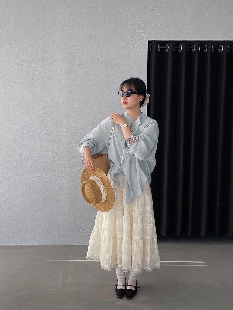 Jiang Zuo French Lace Embroidered Long Skirt - Women's 2026 Spring Large Swing Style