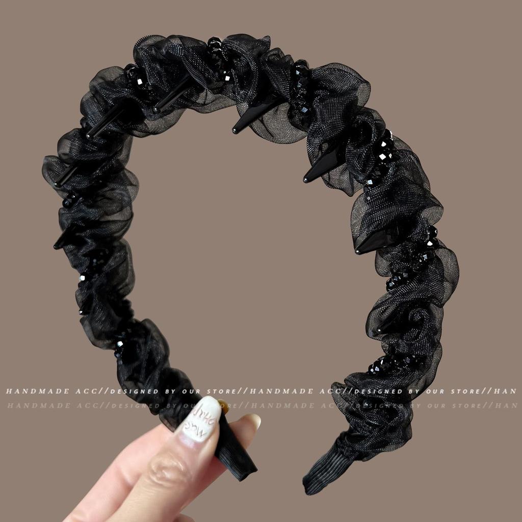 2025 Hoher Krone Schwarzes Netz Strass Stirnband - Feminines Luxus Haaraccessoire