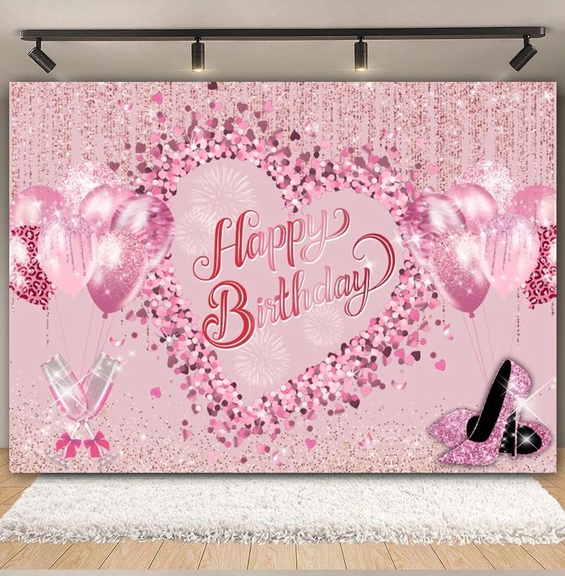 Happy Anniversary Backdrop Gold Balloon Glitter Love Heart Flower Birthday Party Bridal Shower Wedding Photography Background