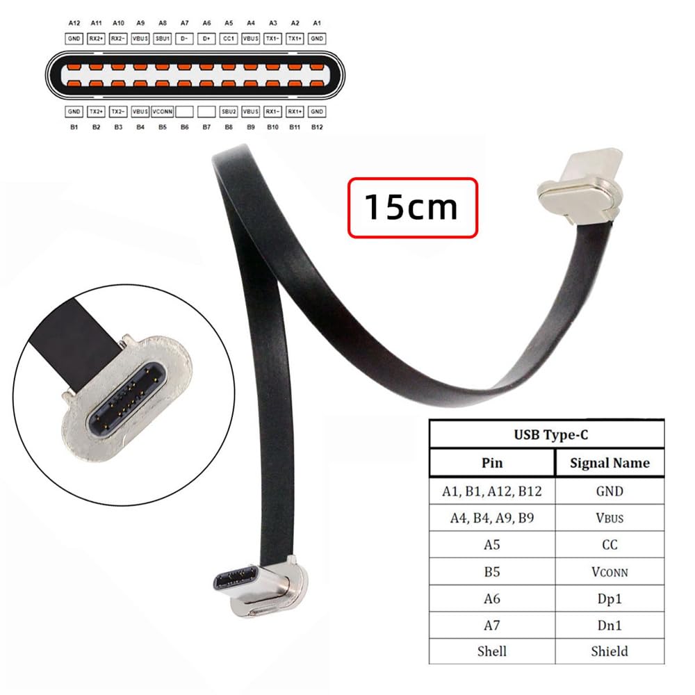 xiwai Angled Short Male to Male Fast Charging Ultra Slim Flat USB Data 65W Power for Laptops and Black USB-C Cord, 2.0 Cable, Supply, Tablets, 5.9