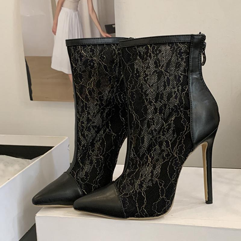 

Модные Liyke Сексуальные Ботильоны-сетка с острым носком на молнии Женские Черные Туфли на высоком каблуке для вечеринки, стриптиза, Стилетто, Челси, Zapatos Mujer 35 чёрный