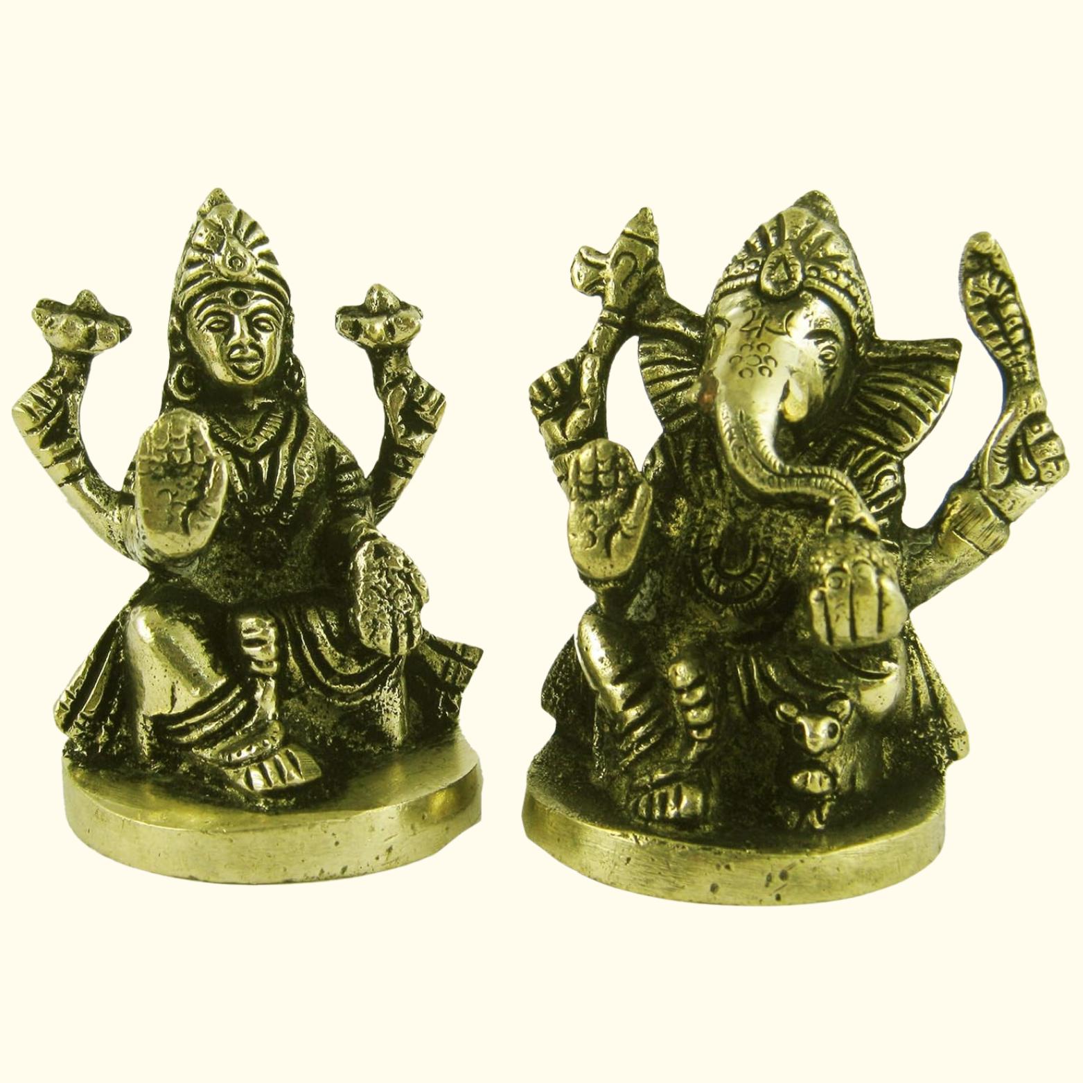 Lord Laxmi Ganesha Idol Pair For Puja, Diwali, Good Luck & Home Decor, Brass