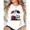 European Sizes Cherry & Skull Print Short Sleeve Crew Neck T-shirt