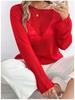 Cross-Border Casual Loose Knit Hollow Sweater: Women's Lightweight Bell Sleeve, Round Neck, Solid Color