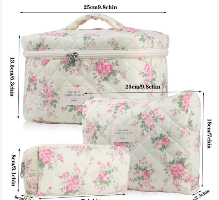 3PCS Makeup Bag Bowknot Quilting Women Cosmetic Bags Portable Zipper Makeup Travel Organizer Storage Handbag Toiletry Pouch 2025