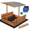 Arenero de madera - SPRINGOS - 2026 - Bancos plegables tapa - Techo ajustable gris - Lona 200x200